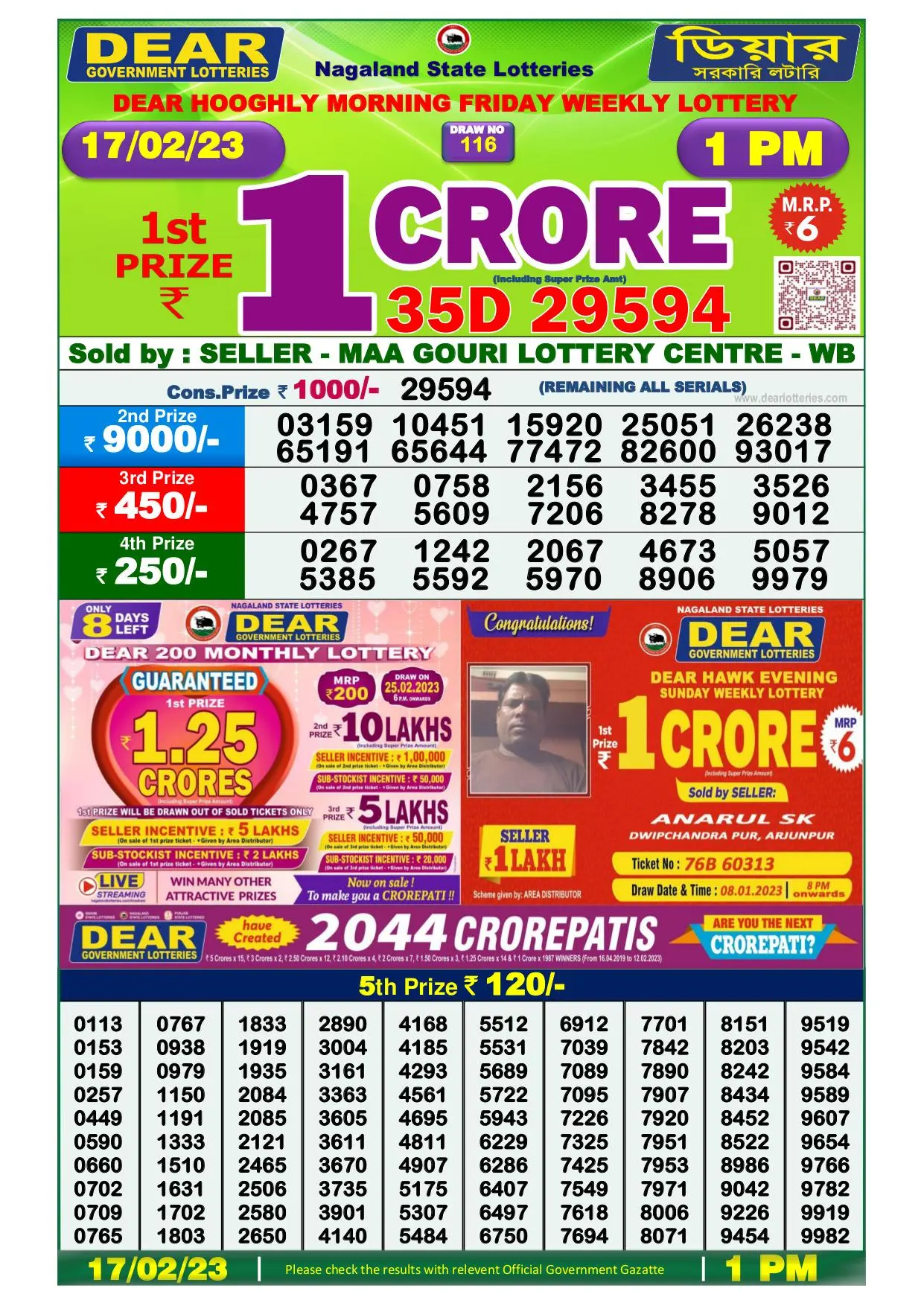 Dhankesari Result Lottery Sambad 1:00 PM Result 17.2.2023
