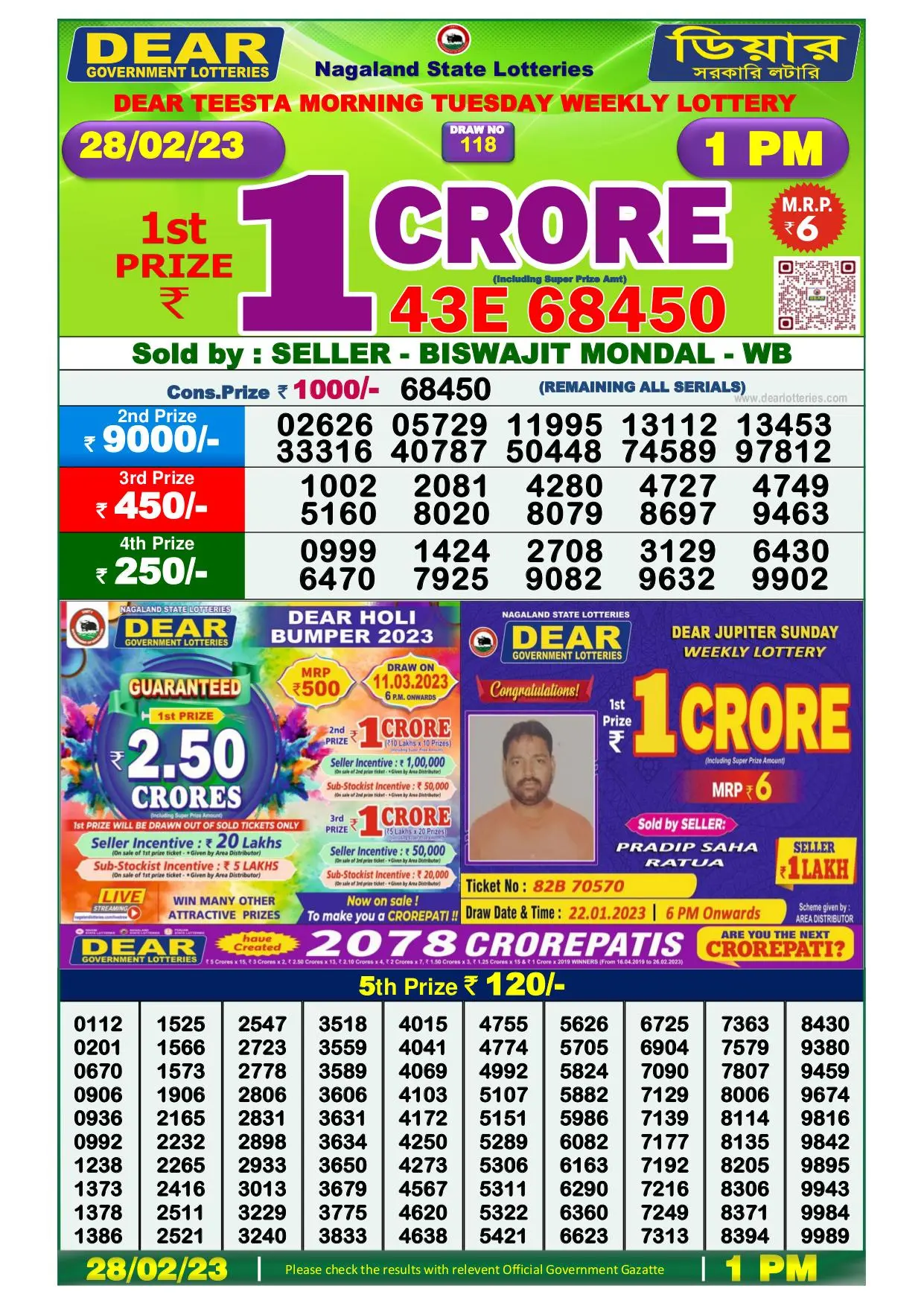 Dhankesari Result Lottery Sambad 1:00 PM Result 28.2.2023