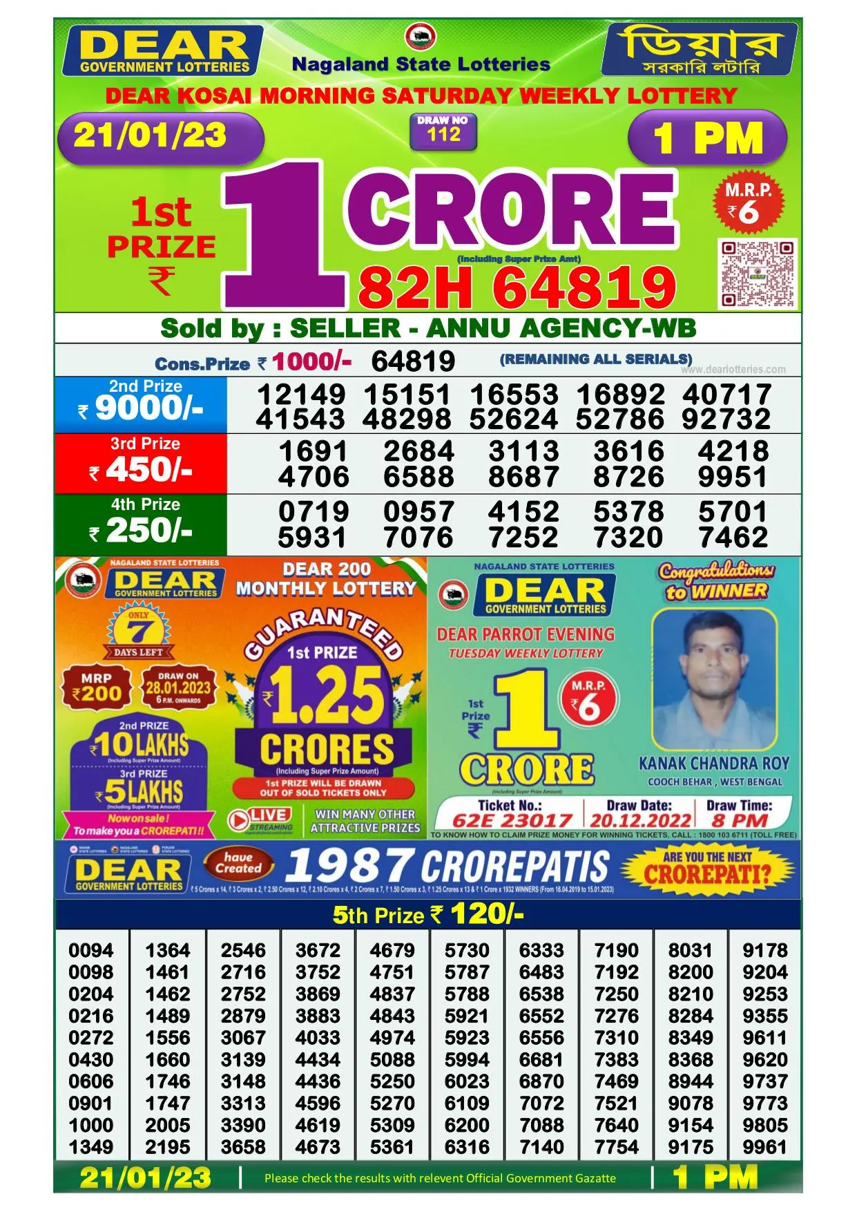Dhankesari Result Lottery Sambad 1:00 PM Result 21.1.2023