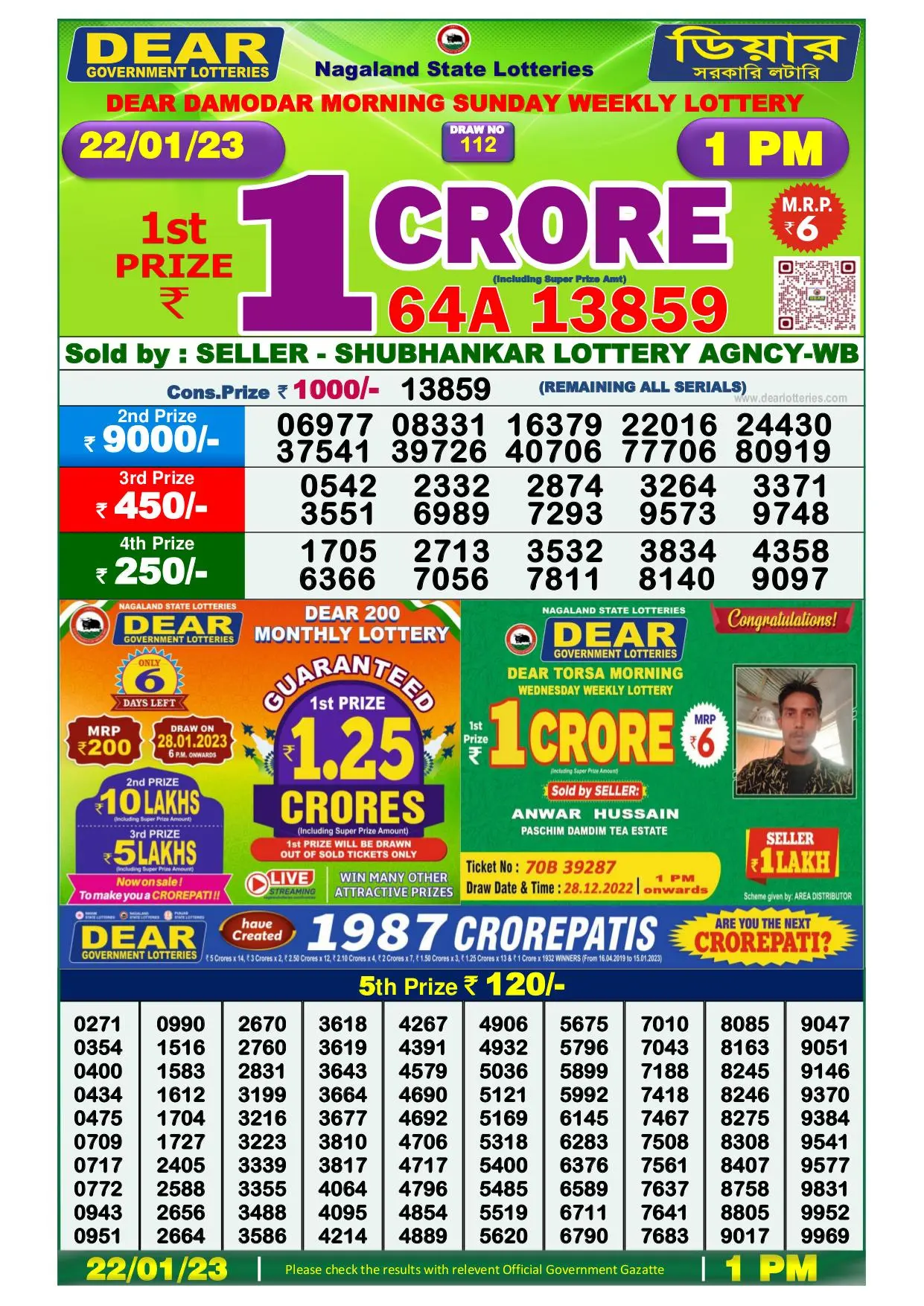 Dhankesari Result Lottery Sambad 1:00 PM Result 22.1.2023