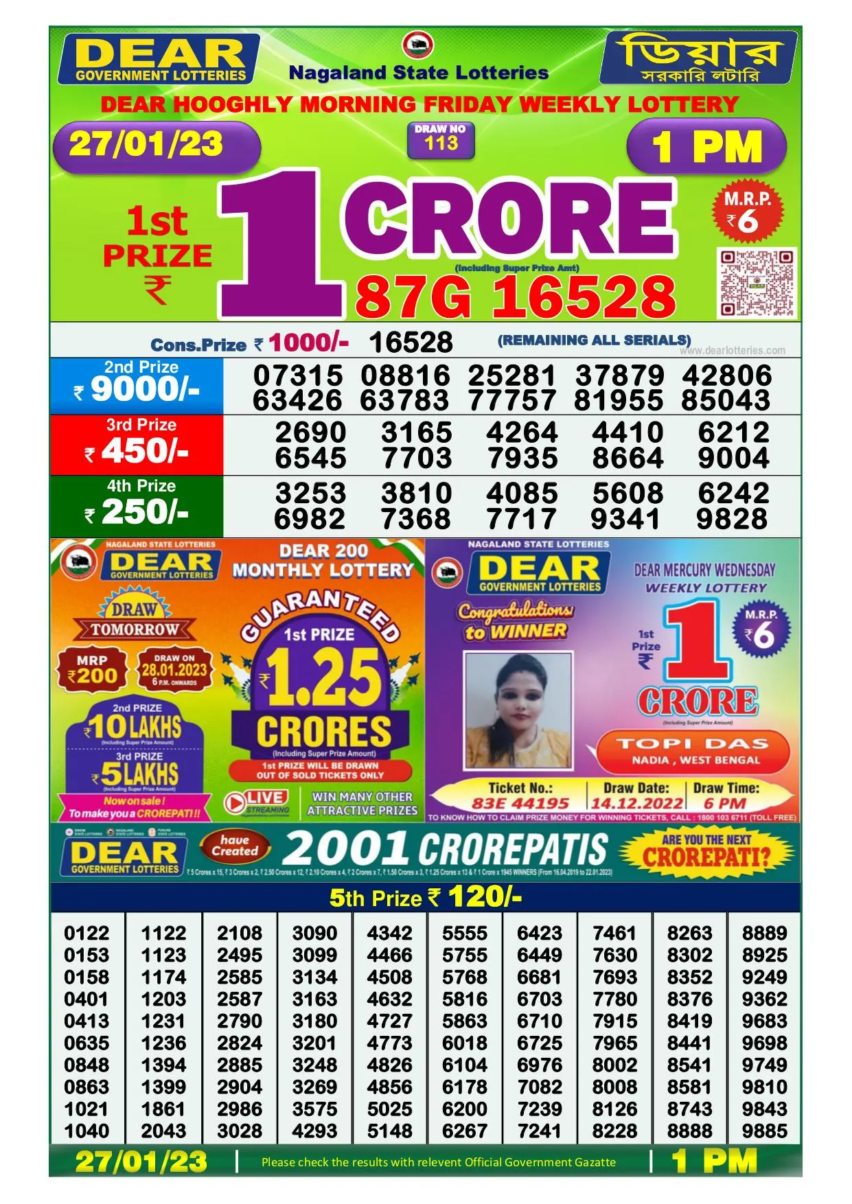 Dhankesari Result Lottery Sambad 1:00 PM Result 27.1.2023