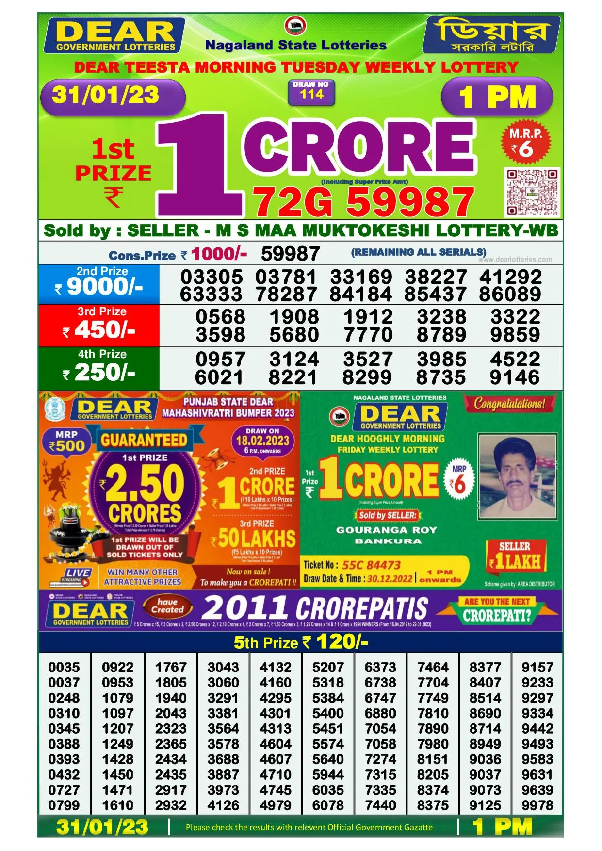 Dhankesari Result Lottery Sambad 1:00 PM Result 31.1.2023