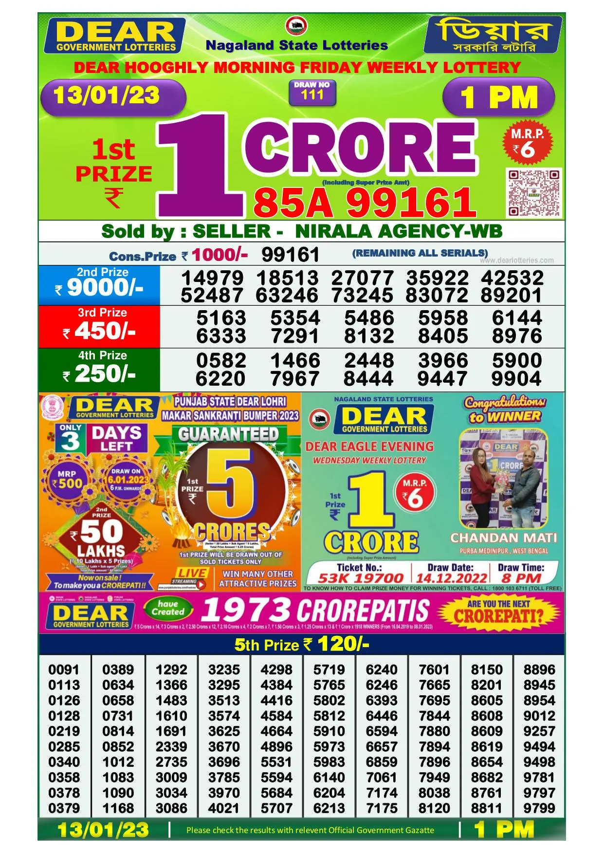 Dhankesari Result Lottery Sambad 1:00 PM Result 13.1.2023