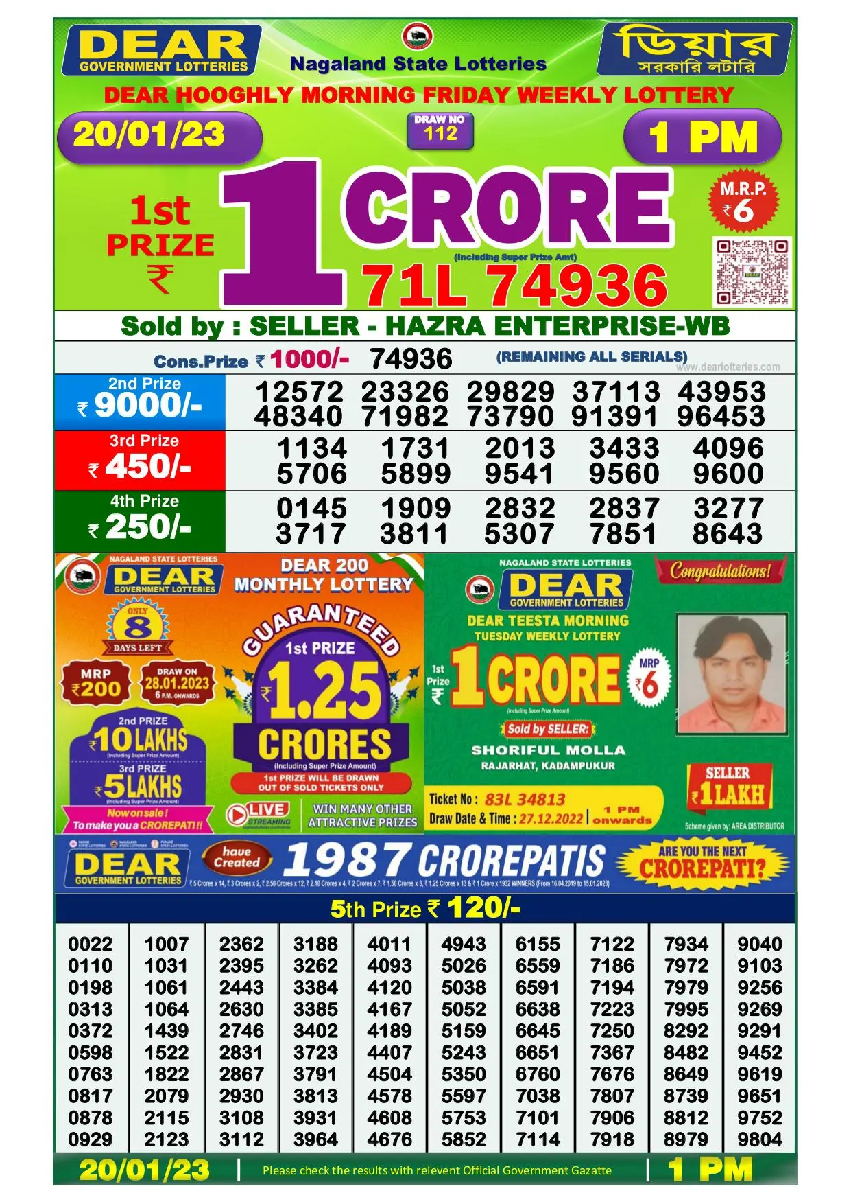 Dhankesari Result Lottery Sambad 1:00 PM Result 20.1.2023