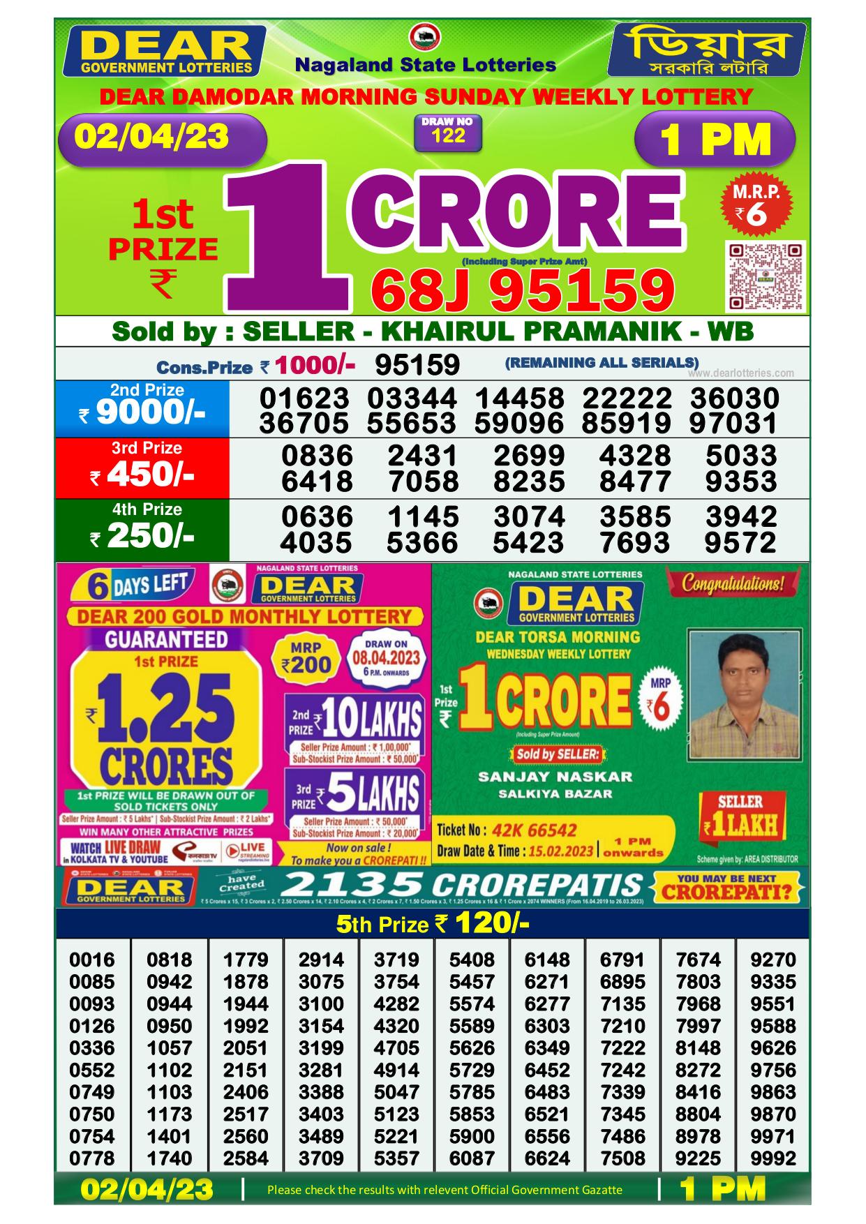Dhankesari Result Lottery Sambad 1:00 PM Result 1.4.2023