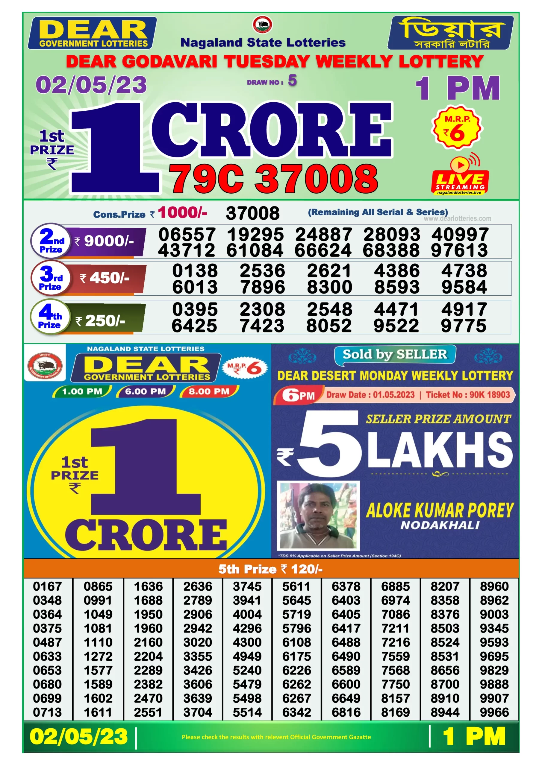 Dhankesari Result Lottery Sambad 1:00 PM Result 2.5.2023