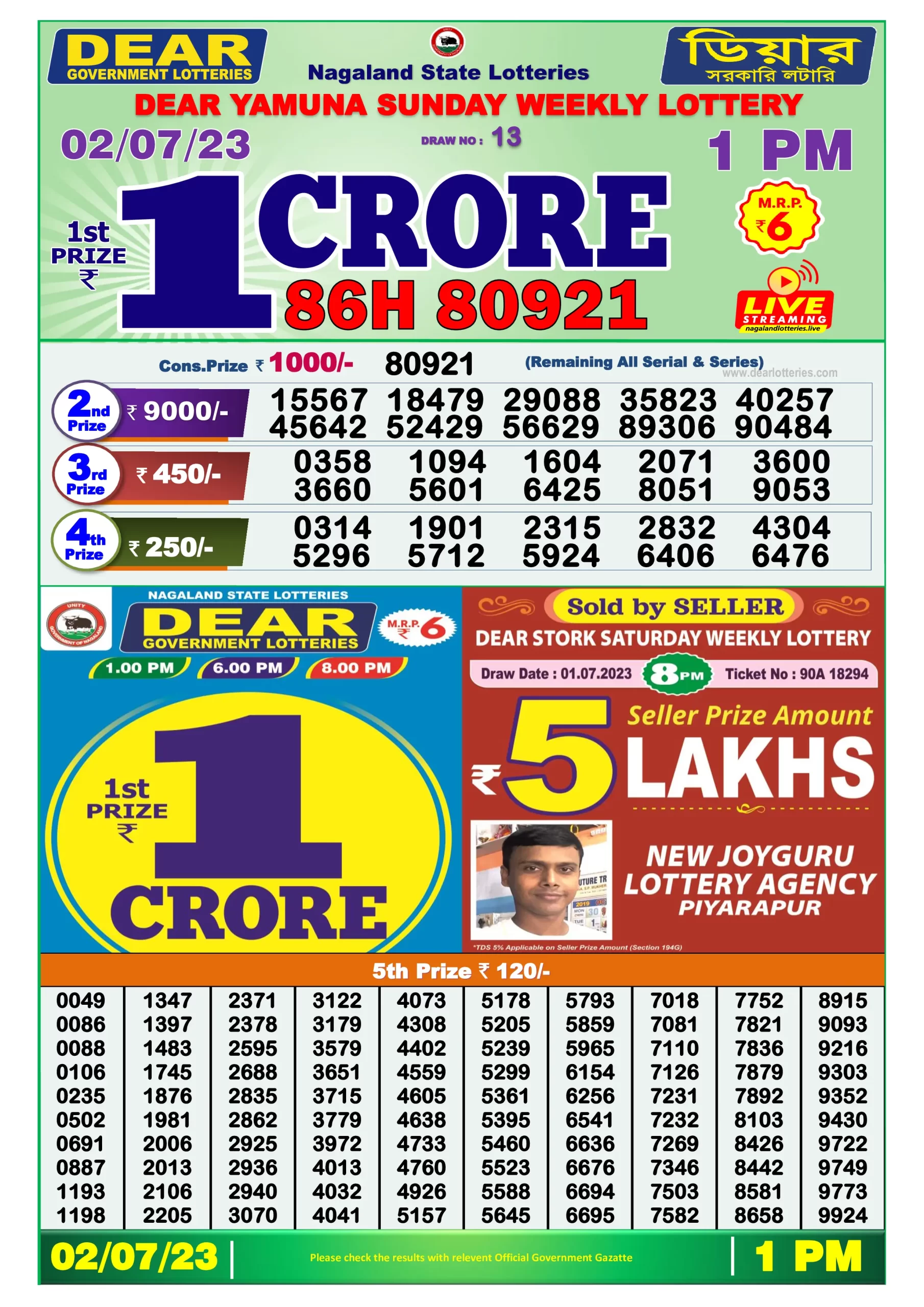 Dhankesari Result Lottery Sambad 1:00 PM Result 2.7.2023