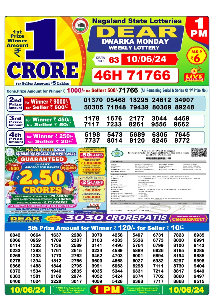 Dhankesari Result Lottery Sambad 1:00 PM Result 10.6.2024
