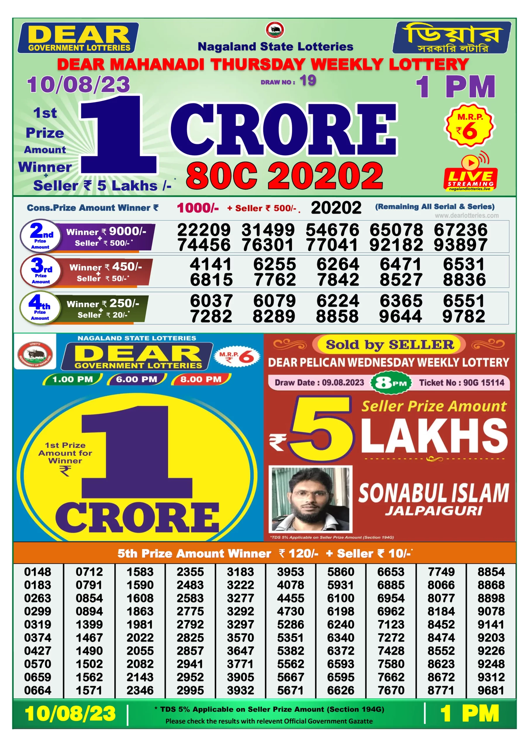 Dhankesari Result Lottery Sambad 1:00 PM Result 10.8.2023