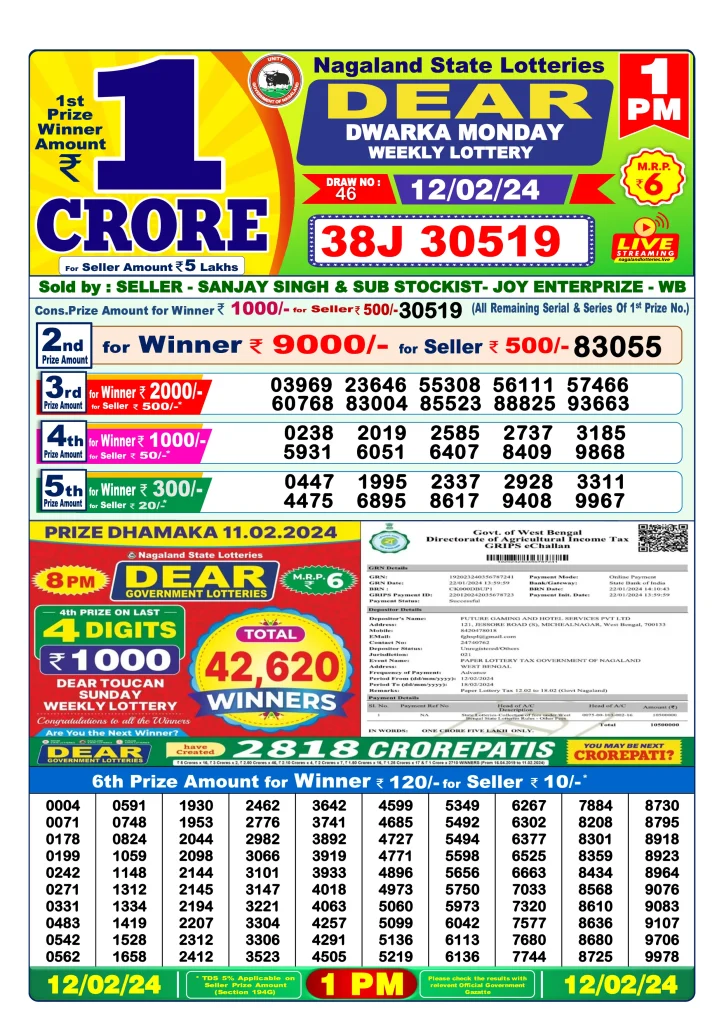 Dhankesari Result 12.2.2024 Today 1 PM, 6 PM, 8 PM Lottery Sambad