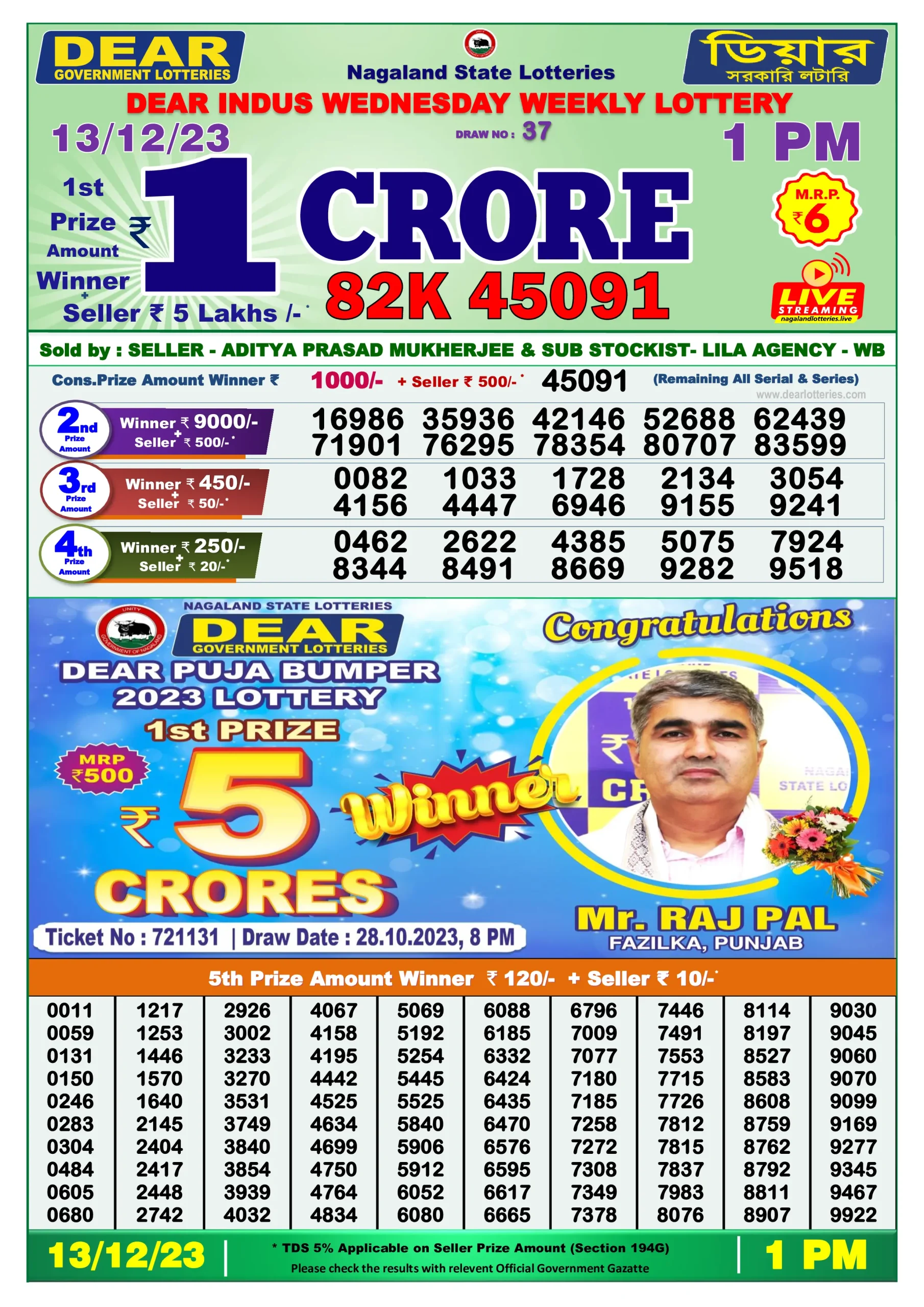 Dhankesari Result Lottery Sambad 1:00 PM Result 13.12.2023