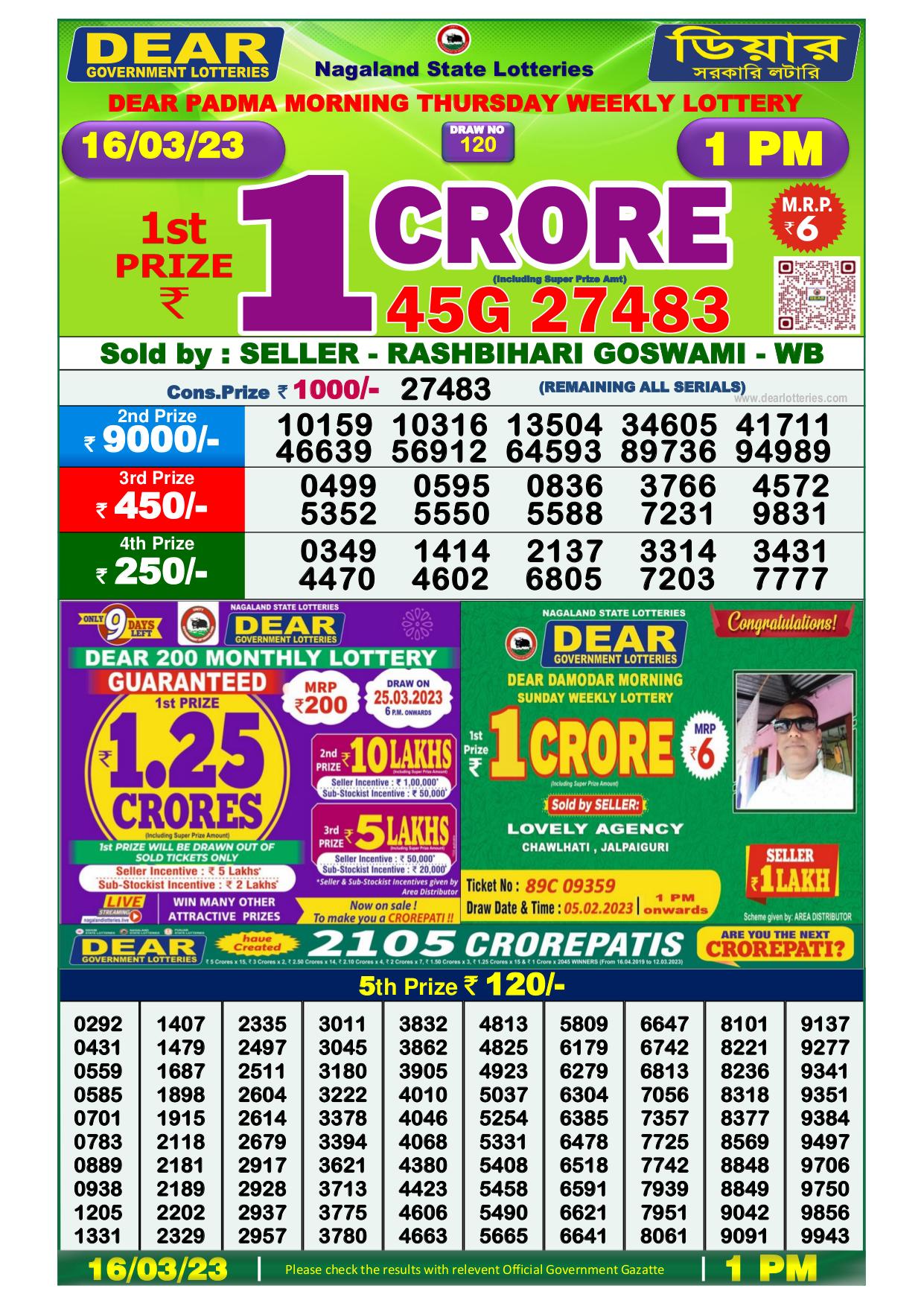 Dhankesari Result Lottery Sambad 1:00 PM Result 16.3.2023