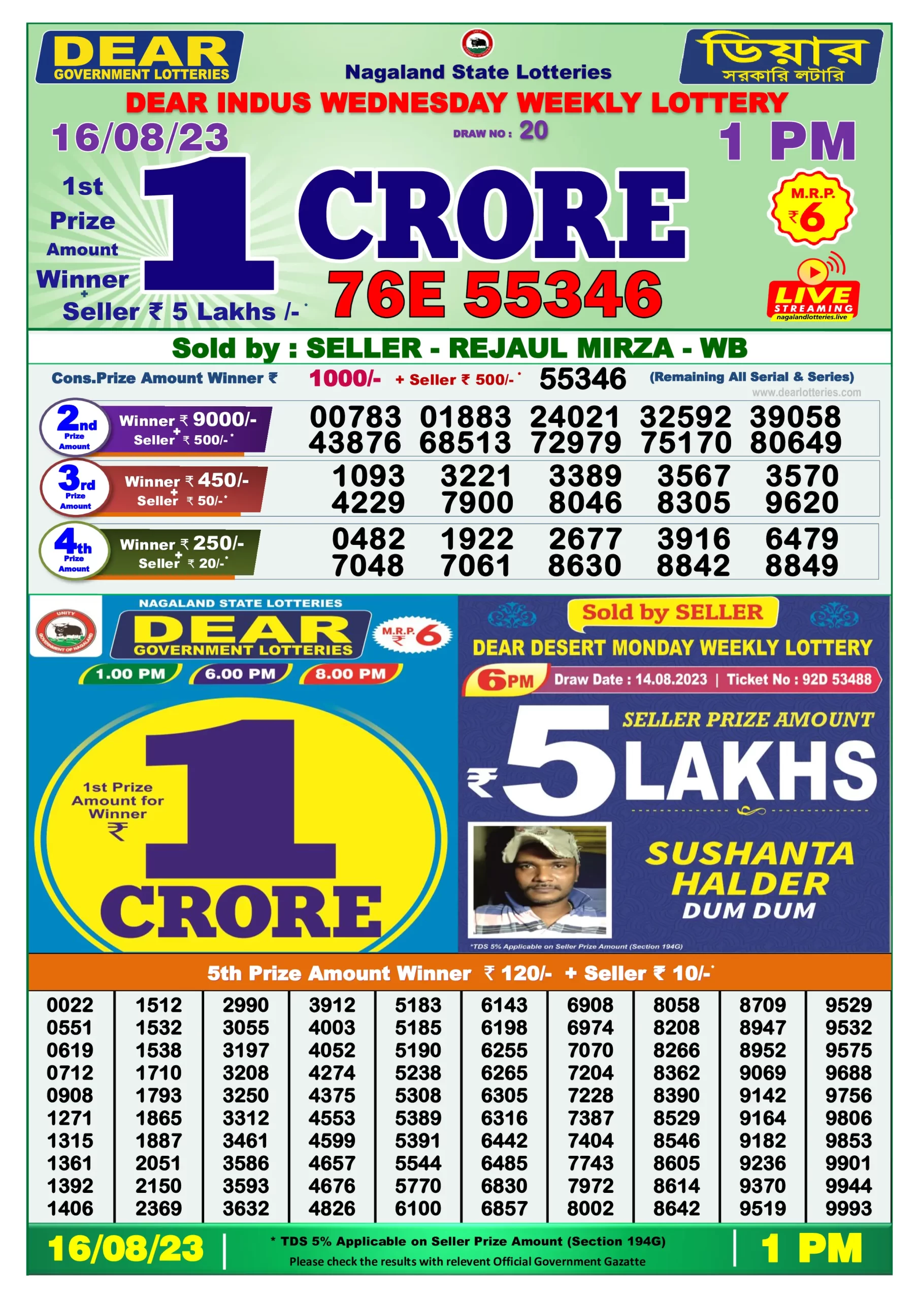 Dhankesari Result Lottery Sambad 1:00 PM Result 16.8.2023