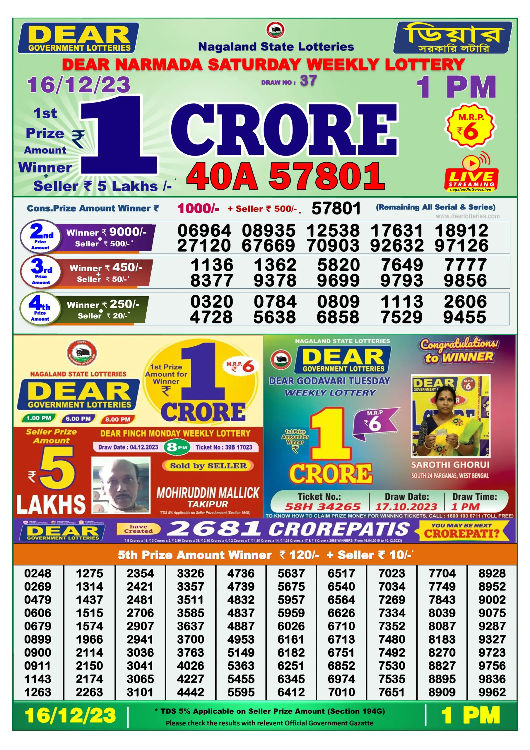 Dhankesari Result Lottery Sambad 1:00 PM Result 16.12.2023