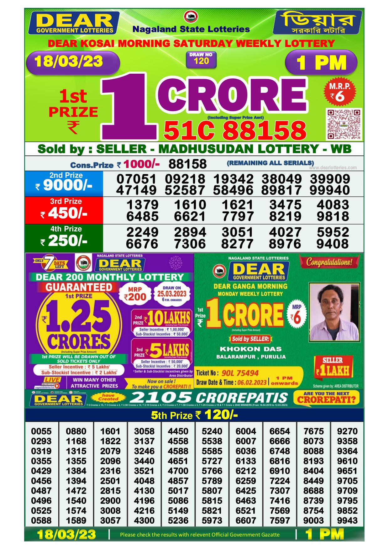 Dhankesari Result Lottery Sambad 1:00 PM Result 18.3.2023