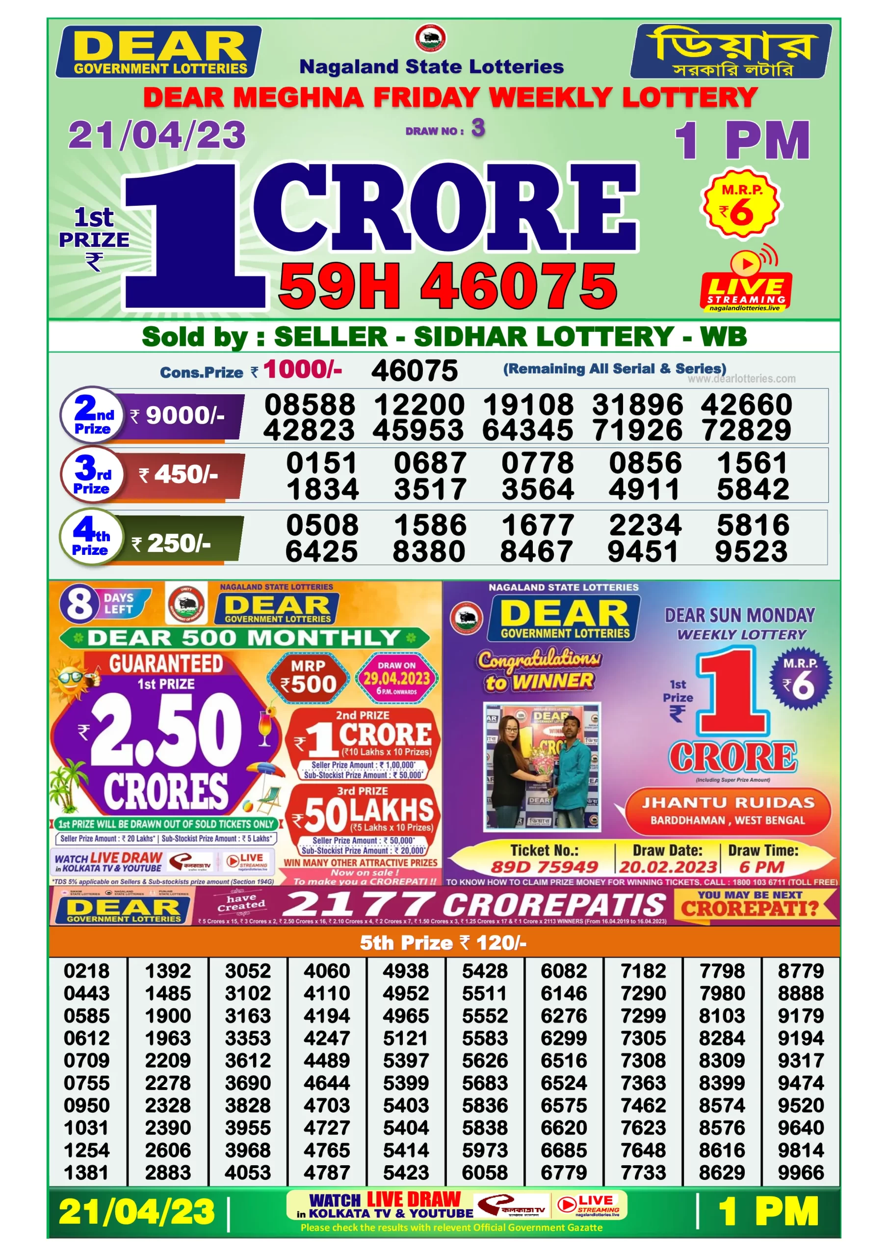 Dhankesari Result Lottery Sambad 1:00 PM Result 21.4.2023