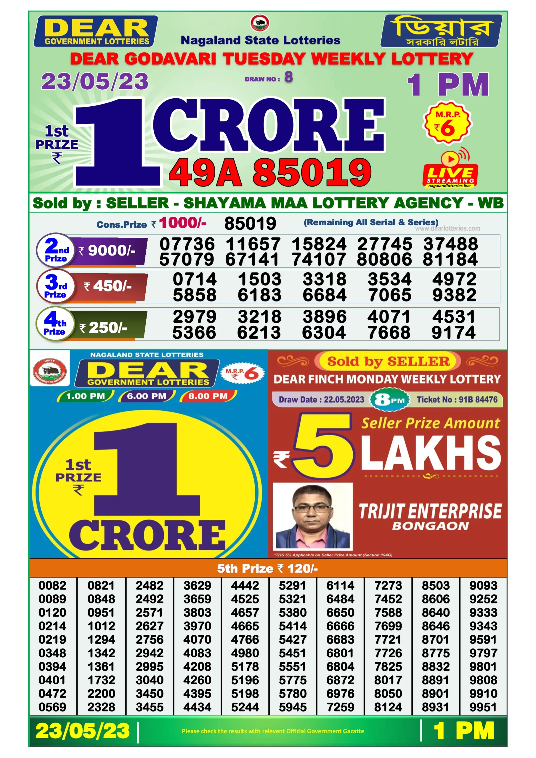 Dhankesari Result Lottery Sambad 1:00 PM Result 23.5.2023
