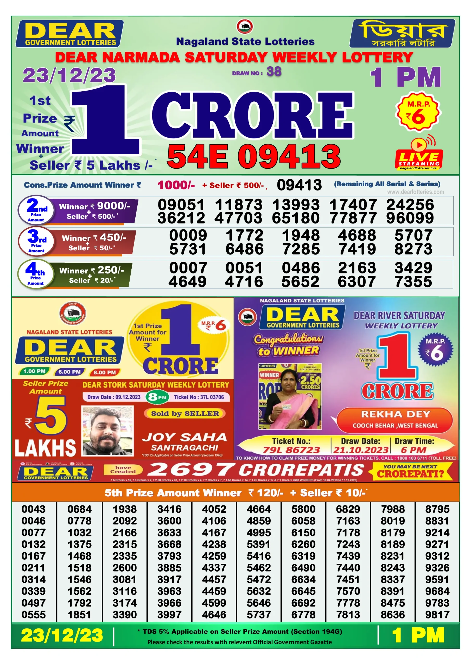 Dhankesari Result Lottery Sambad 1:00 PM Result 23.12.2023