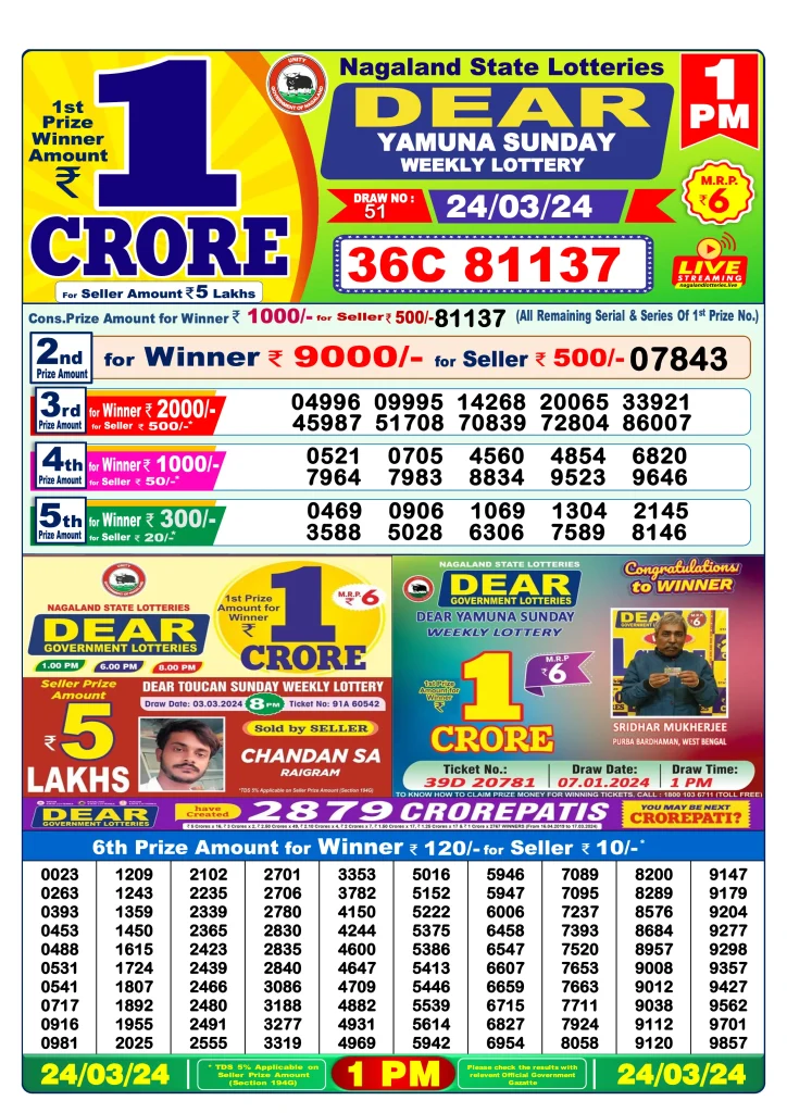 Dhankesari Result Lottery Sambad 1:00 PM Result 24.3.2024