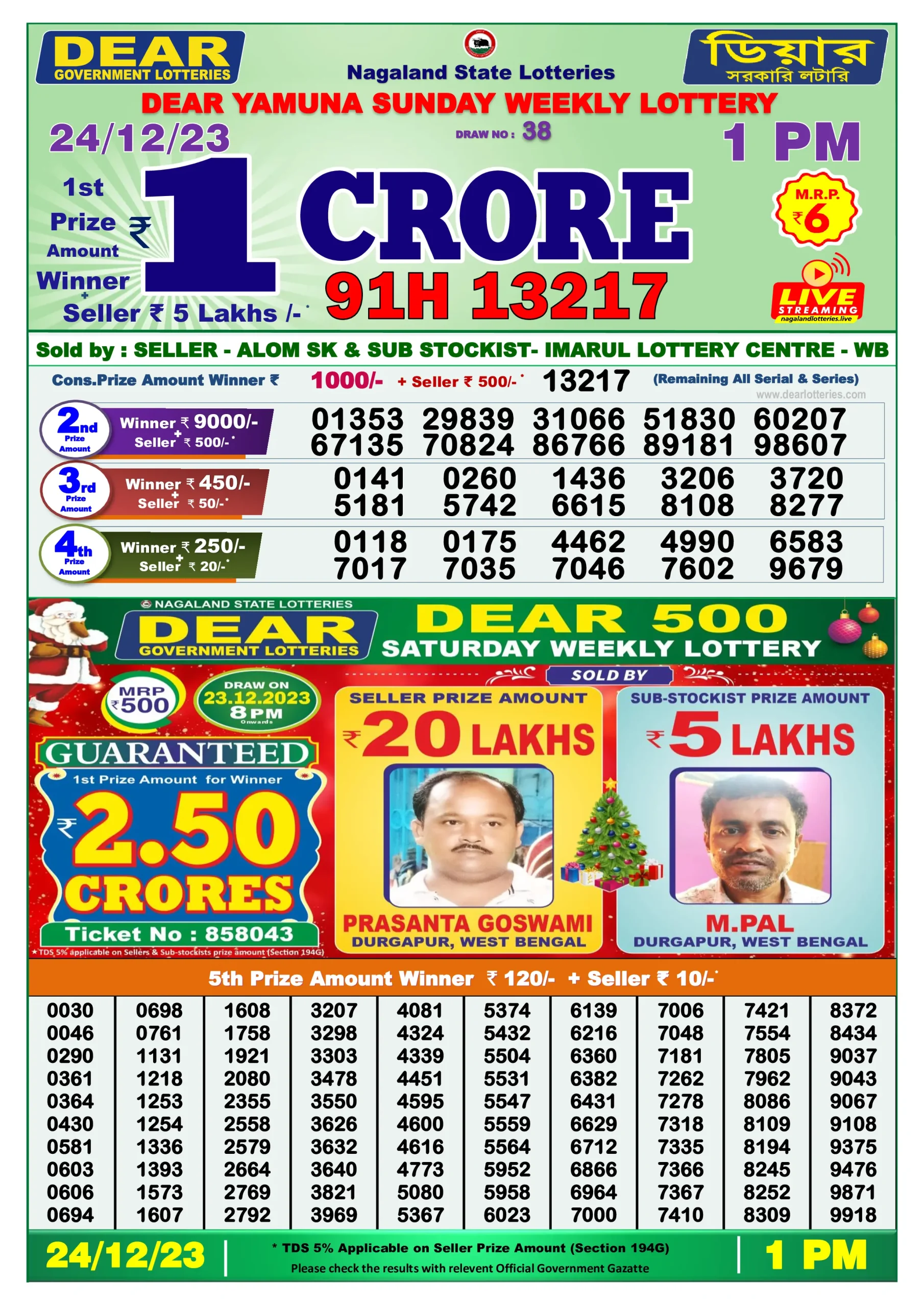 Dhankesari Result Lottery Sambad 1:00 PM Result 24.12.2023