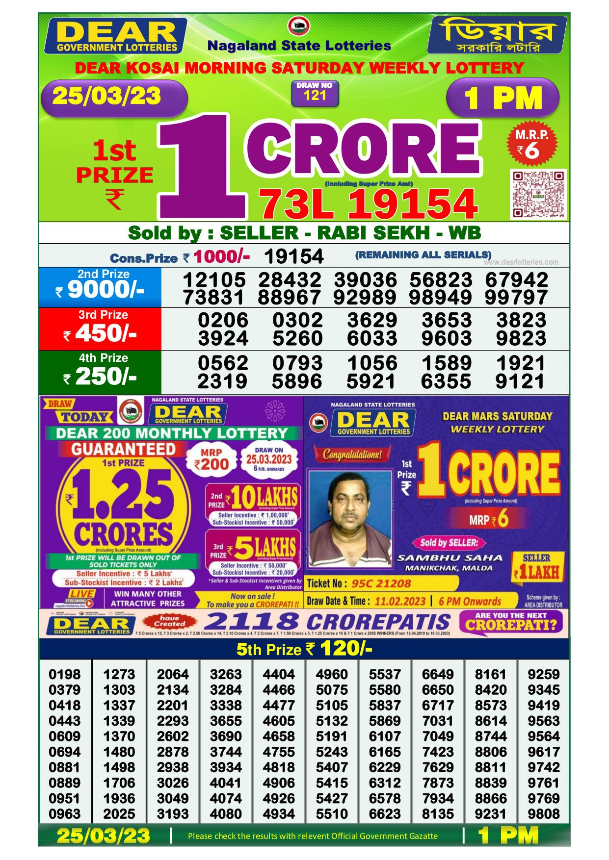 Dhankesari Result Lottery Sambad 1:00 PM Result 25.3.2023
