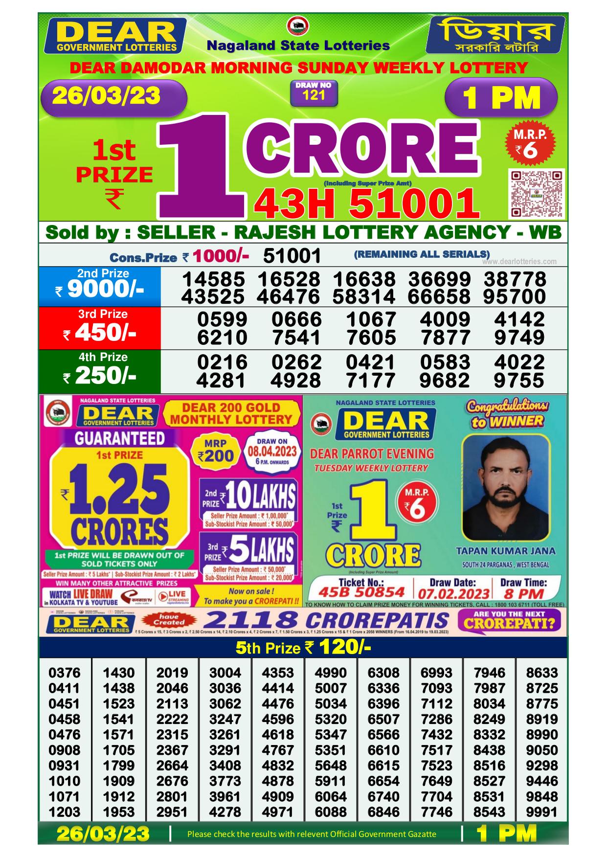 Dhankesari Result Lottery Sambad 1:00 PM Result 26.3.2023
