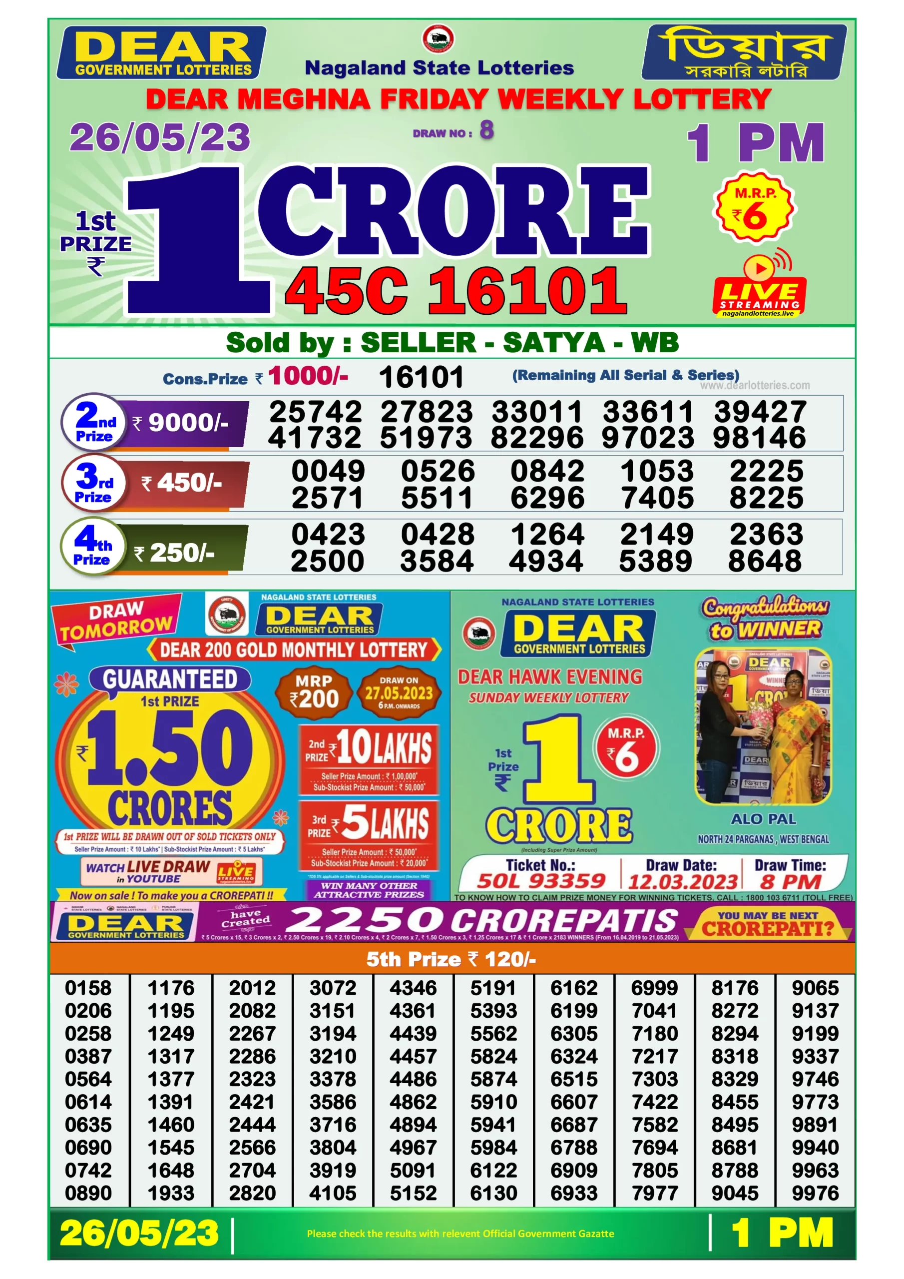 Dhankesari Result Lottery Sambad 1:00 PM Result 26.5.2023