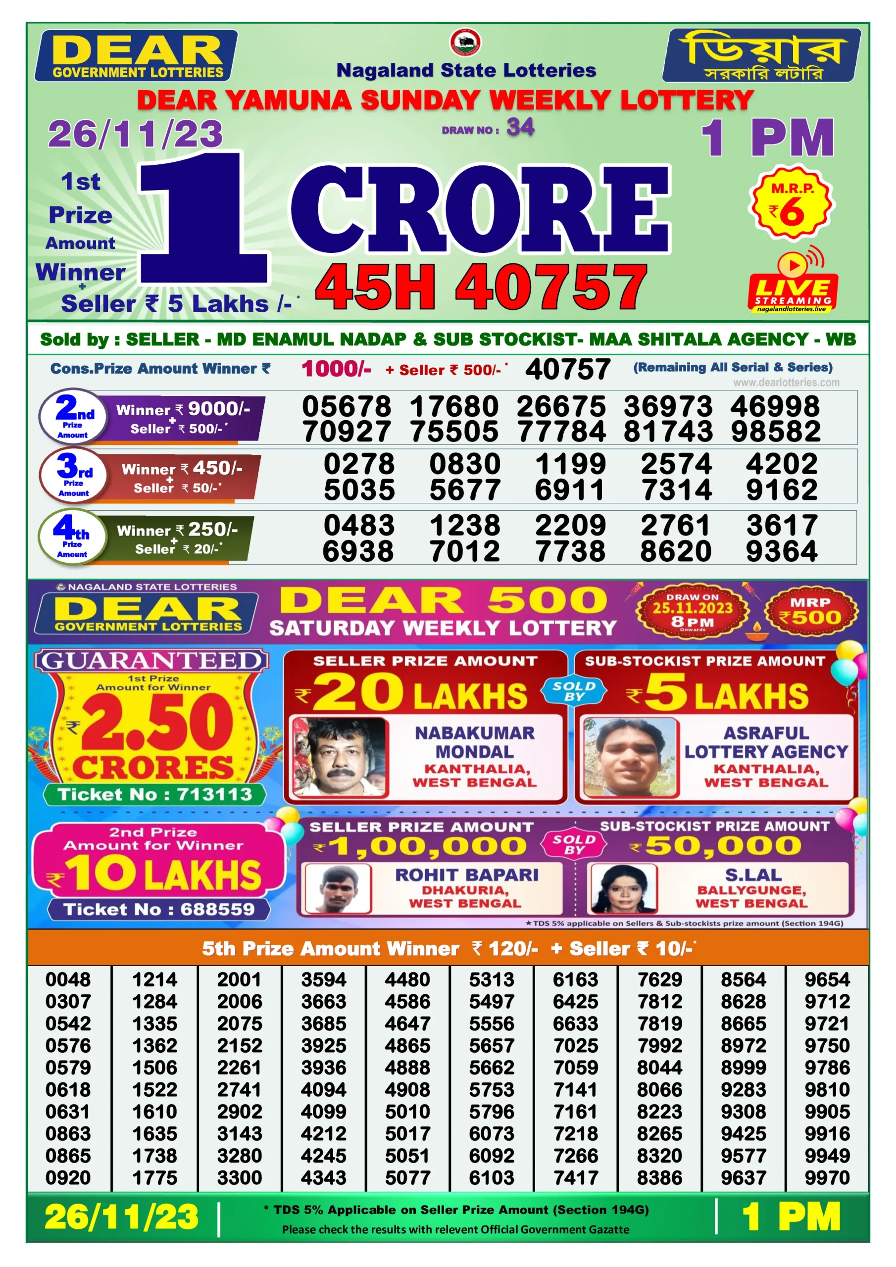 Dhankesari Result Lottery Sambad 1:00 PM Result 26.11.2023