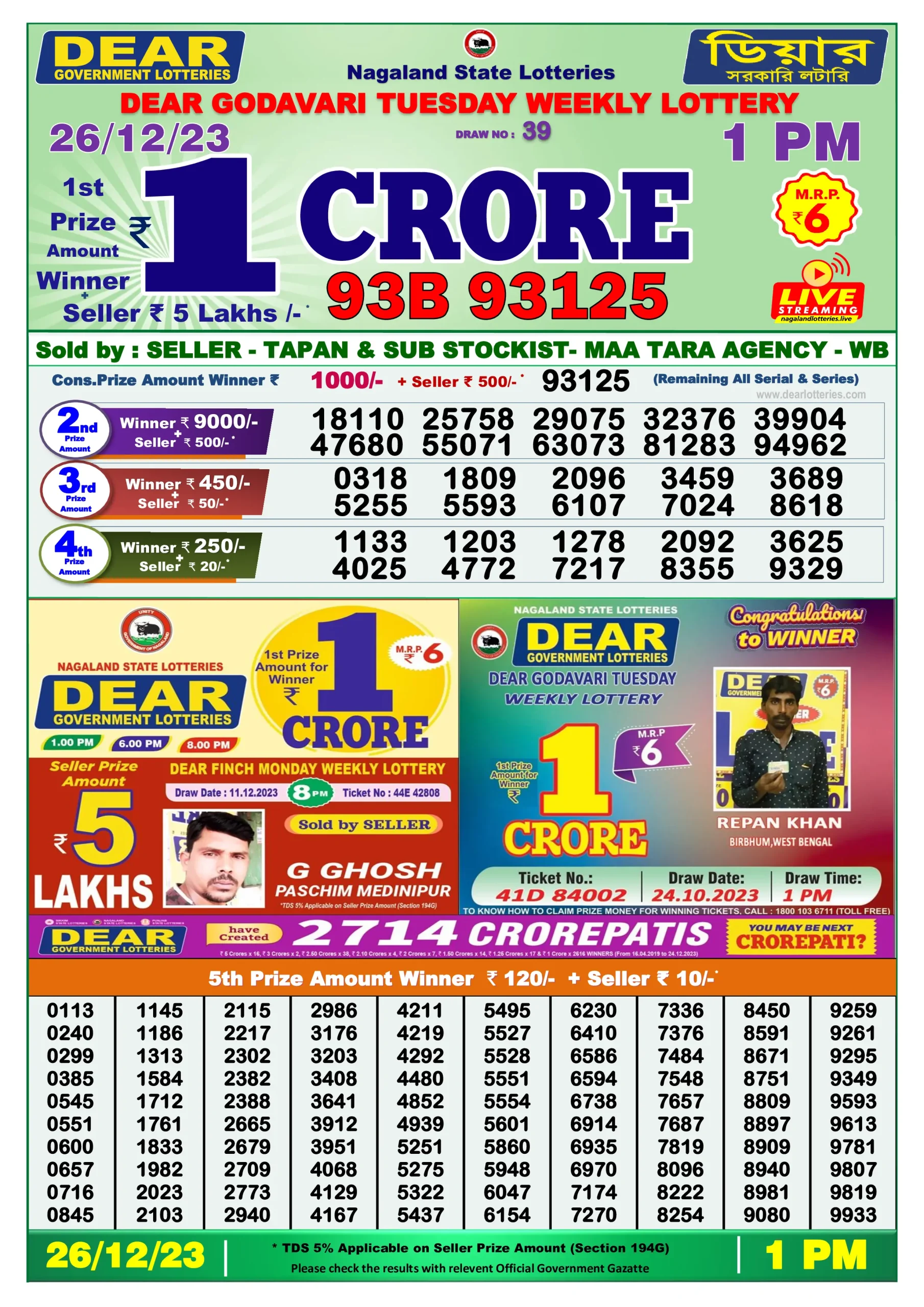 Dhankesari Result Lottery Sambad 1:00 PM Result 26.12.2023