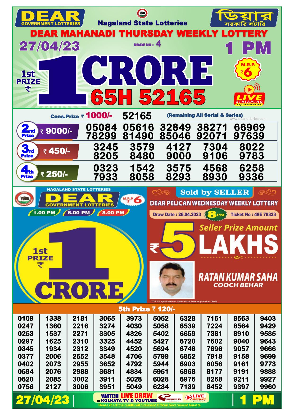Dhankesari Result Lottery Sambad 1:00 PM Result 27.4.2023