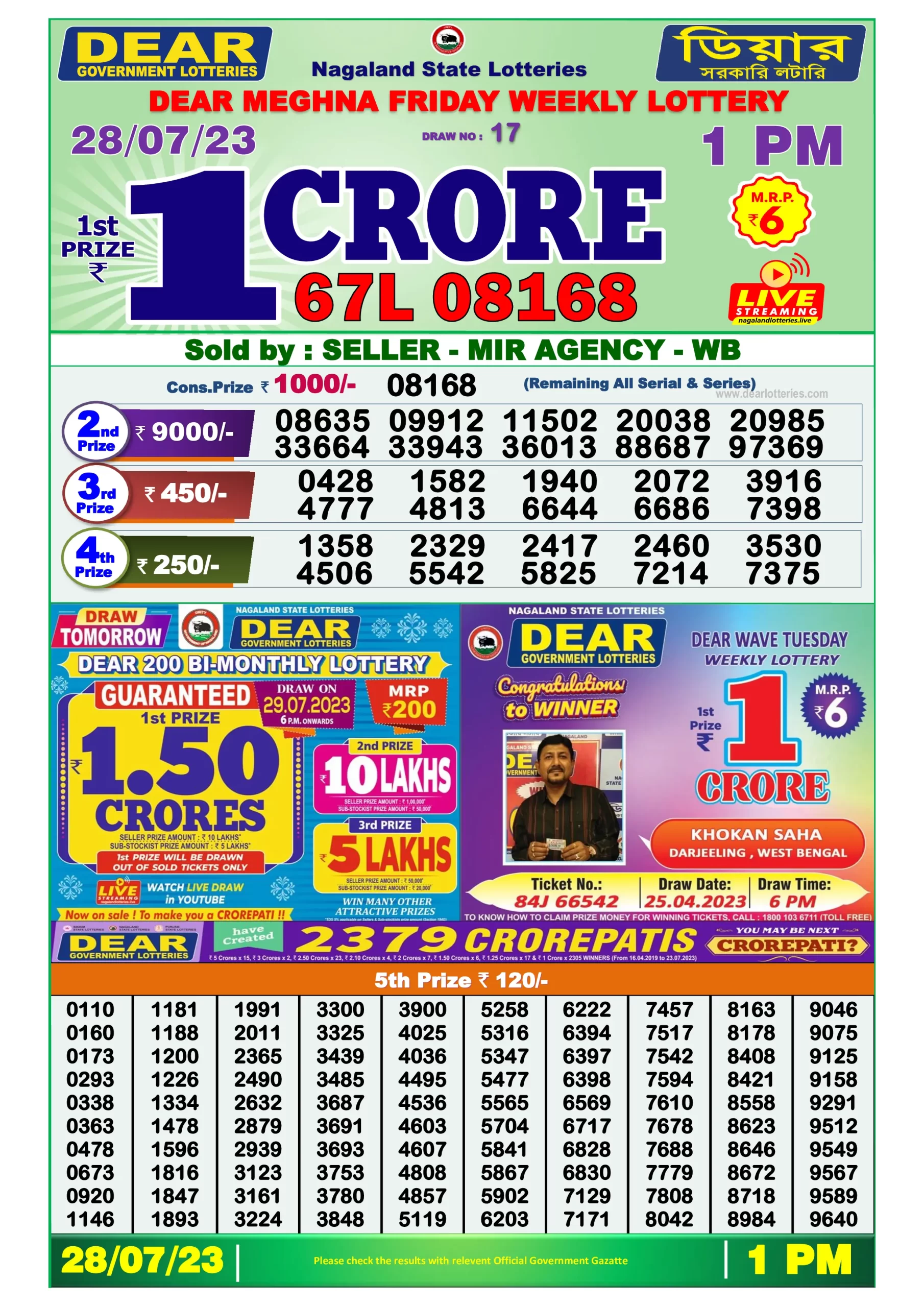 Dhankesari Result Lottery Sambad 1:00 PM Result 28.7.2023