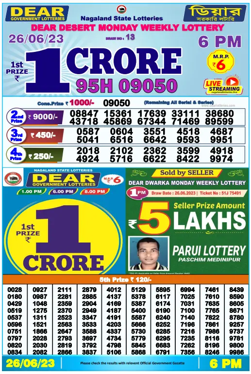 Dhankesari Result Today Lottery Sambad 6:00 PM 27.6.2023