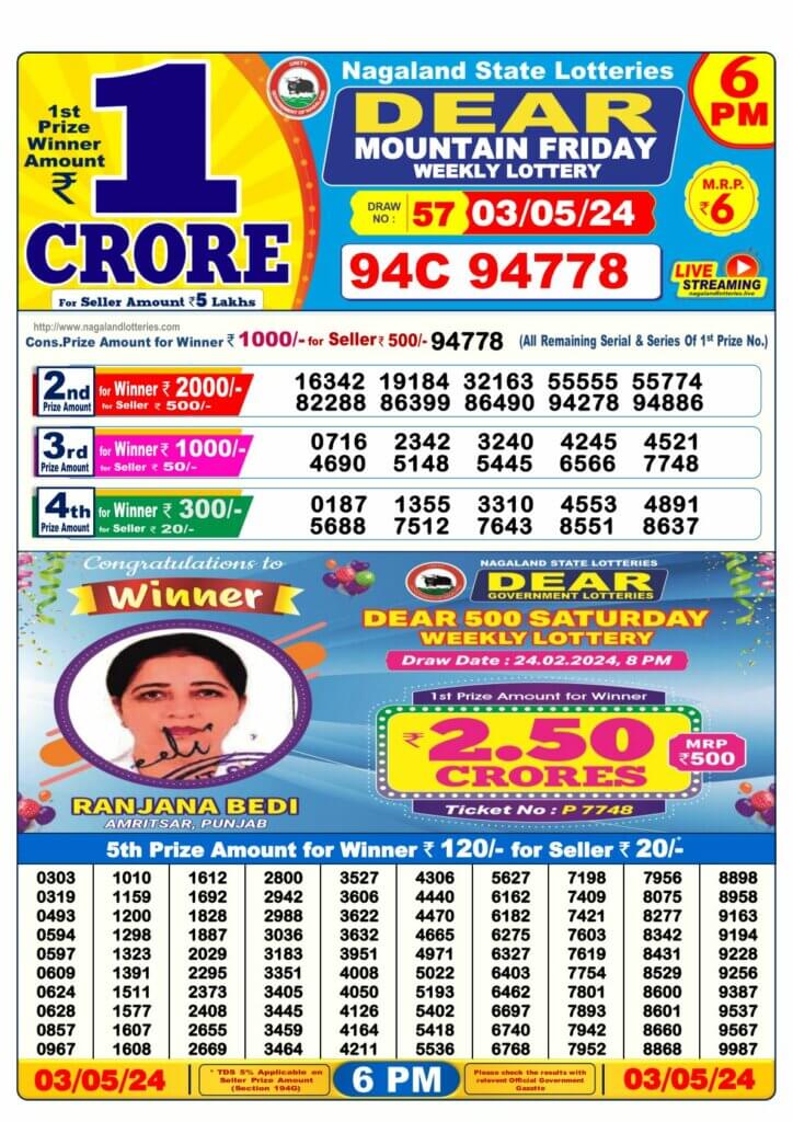 Lottery Sambad Result 3.5.2024 Today 1 PM, 6 PM & 8 PM