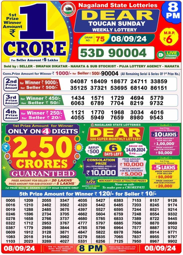 Dhankesari Dear Lottery Evening Result 8:00 PM 8.9.2024