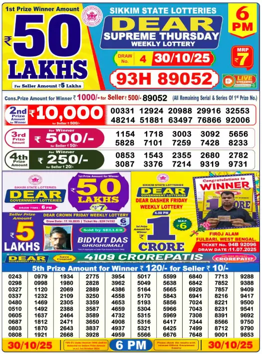 Dhankesari Result Today Lottery Sambad 6:00 PM 30.10.2025