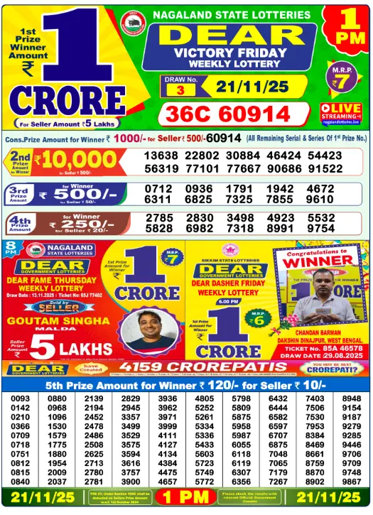Lottery Sambad Morning 1 PM 21.11.2025