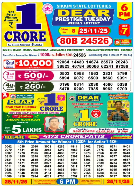Lottery Sambad Day Result 6 PM 25.11.2025