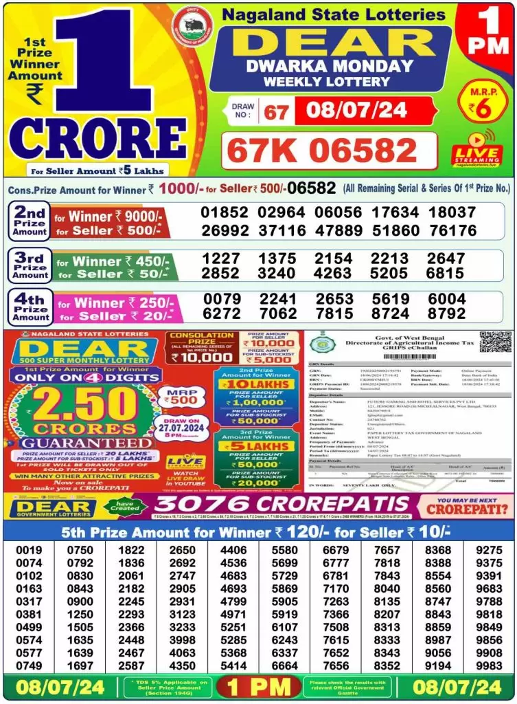 Dhankesari Result Lottery Sambad 1:00 PM Result 8.7.2024