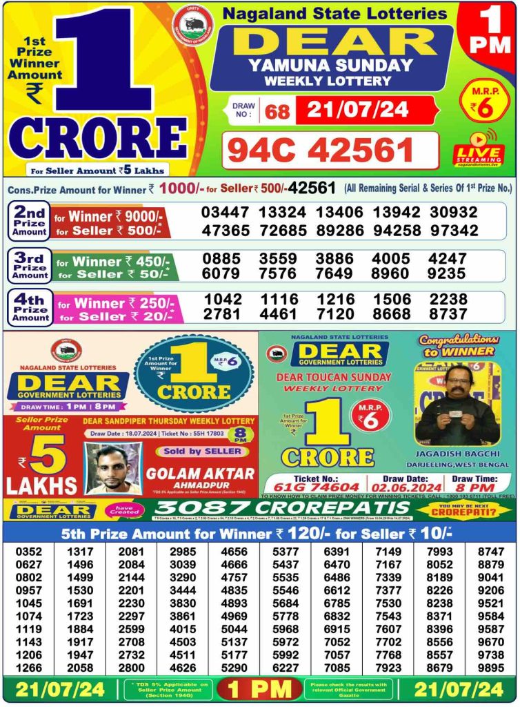 Lottery Sambad Morning 1 PM 21.7.2024