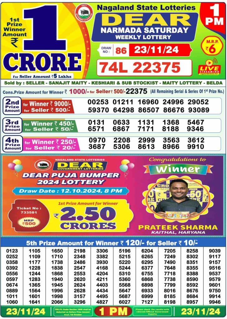 Dhankesari Result Lottery Sambad 1:00 PM Result 23.11.2024