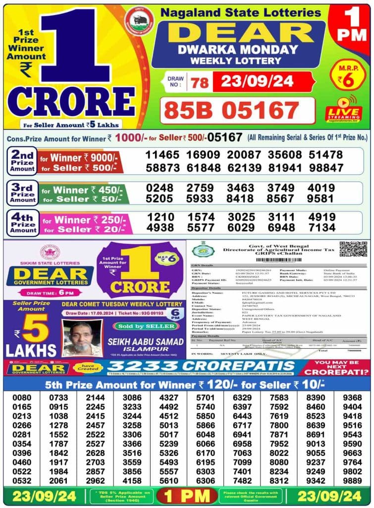 Dhankesari Result 23.9.2024 Today 1 PM, 6 PM, 8 PM Lottery Sambad
