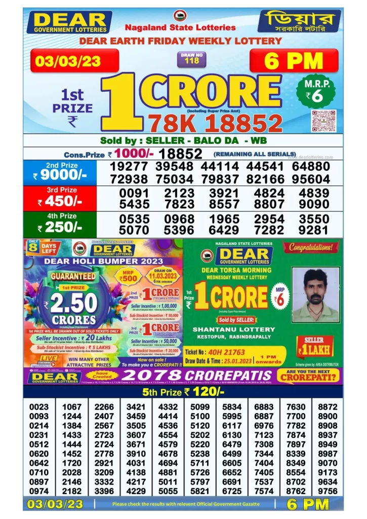 Dhankesari Result Today Lottery Sambad 6:00 PM 3.3.2023