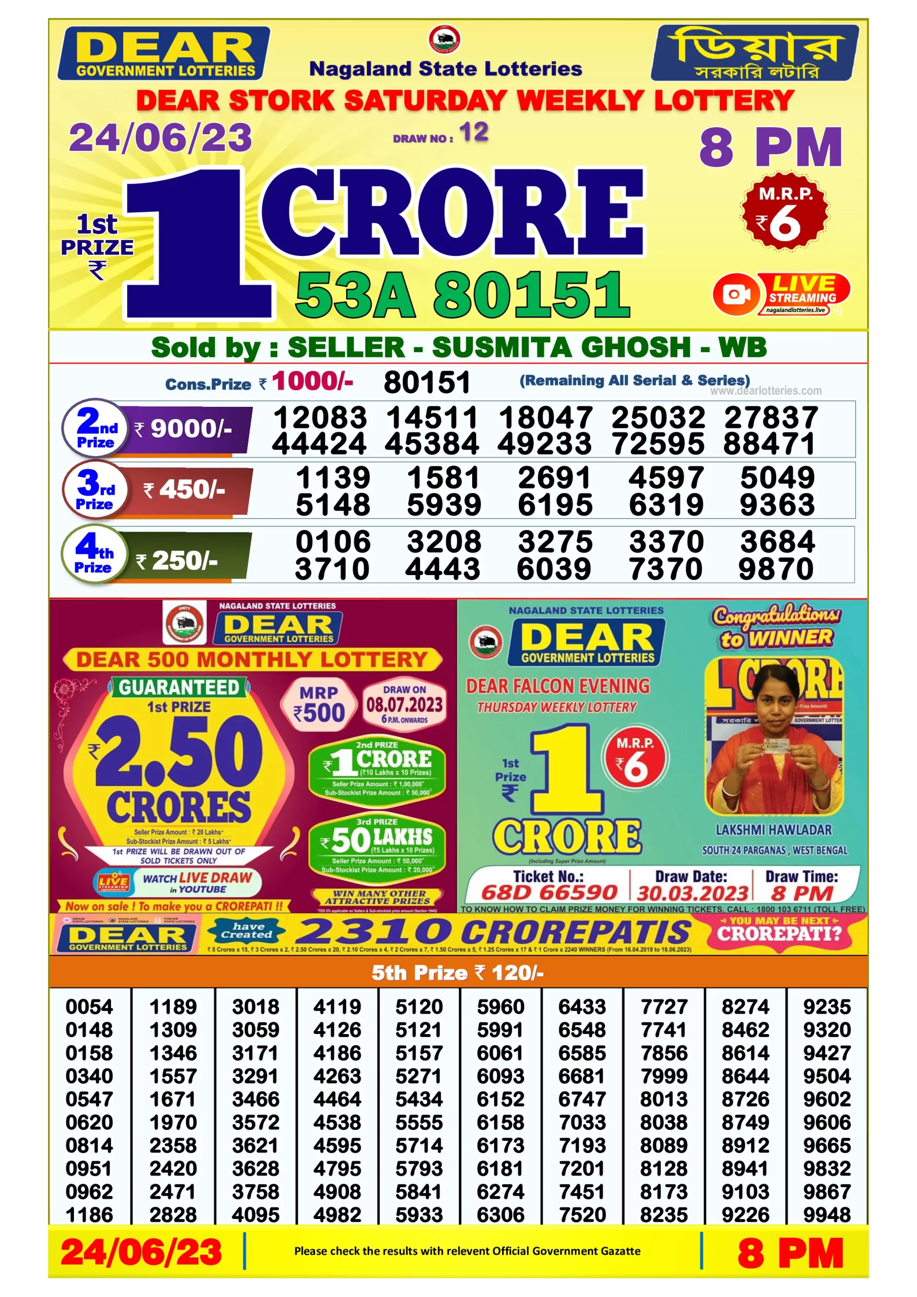 Dhankesari Dear Lottery Evening Result 8:00 PM 24.6.2023