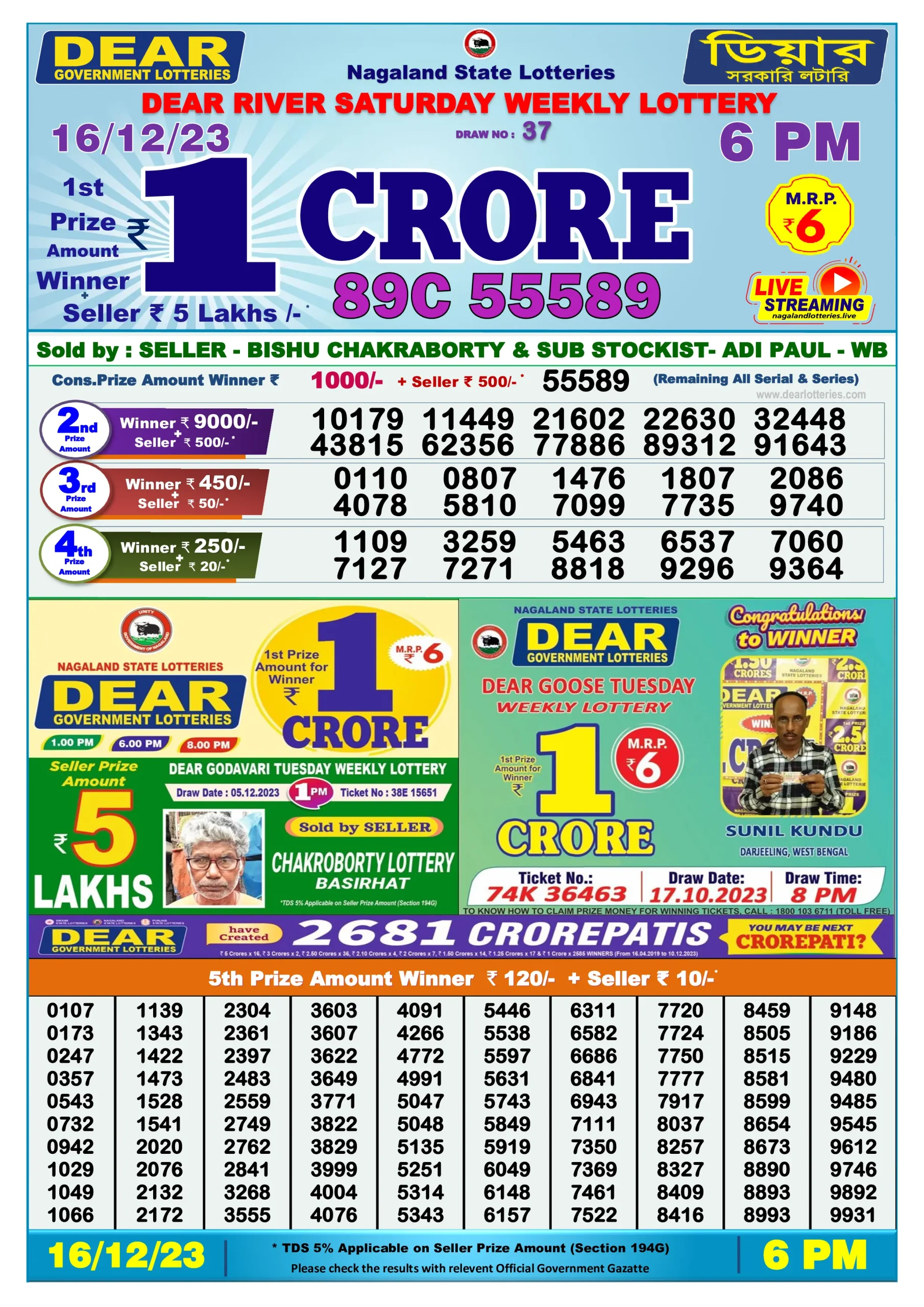 Dhankesari Result Today Lottery Sambad 6:00 PM 16.12.2023