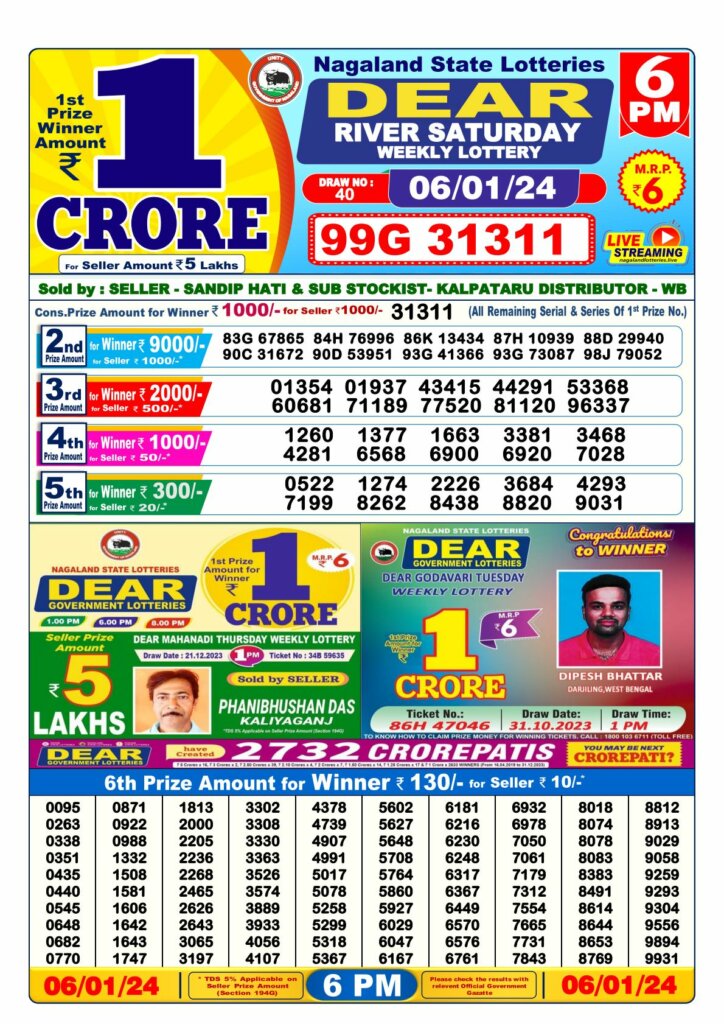 Dhankesari Result 6.1.2024 Today 1 PM, 6 PM, 8 PM Lottery Sambad