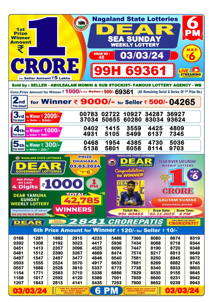 Dhankesari Result 3.3.2024 Today 1 PM, 6 PM, 8 PM Lottery Sambad