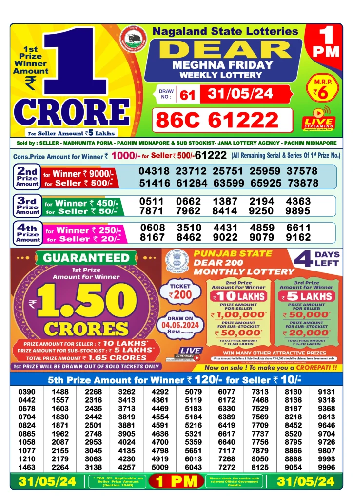 Lottery Sambad Result 31.5.2024 Today 1 PM, 6 PM & 8 PM.