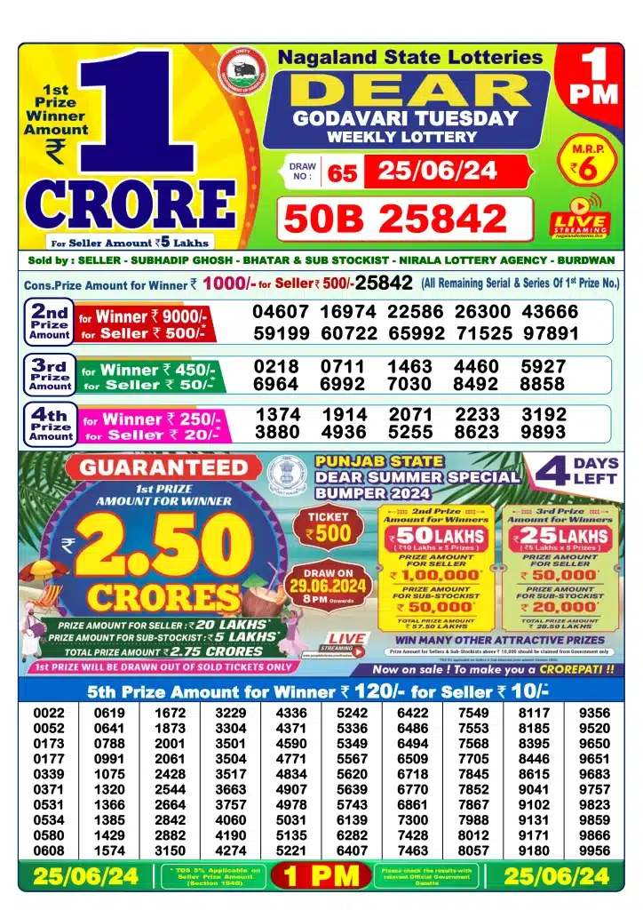 Dhankesari Result 25.6.2024 Today 1 PM, 6 PM, 8 PM Lottery Sambad