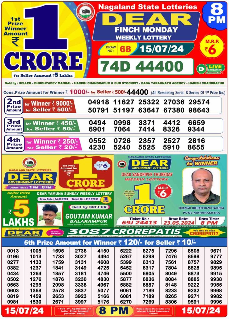 Dhankesari Result 15.7.2024 Today 1 PM, 6 PM, 8 PM Lottery Sambad