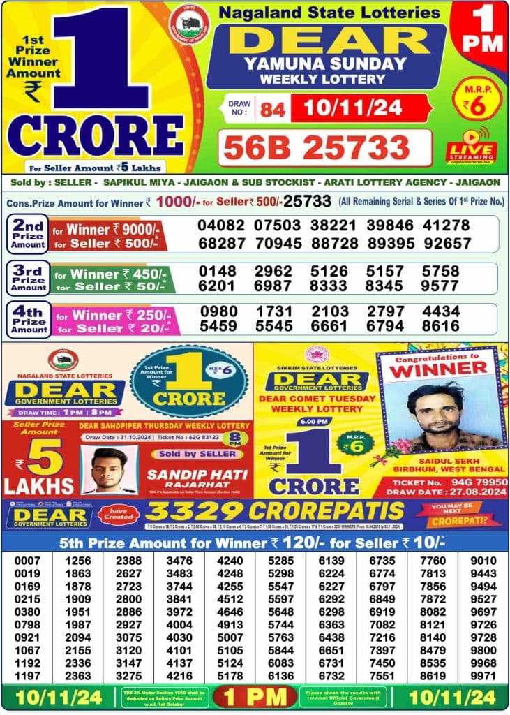 Dhankesari Result 10.11.2024 Today 1 PM, 6 PM, 8 PM Lottery Sambad